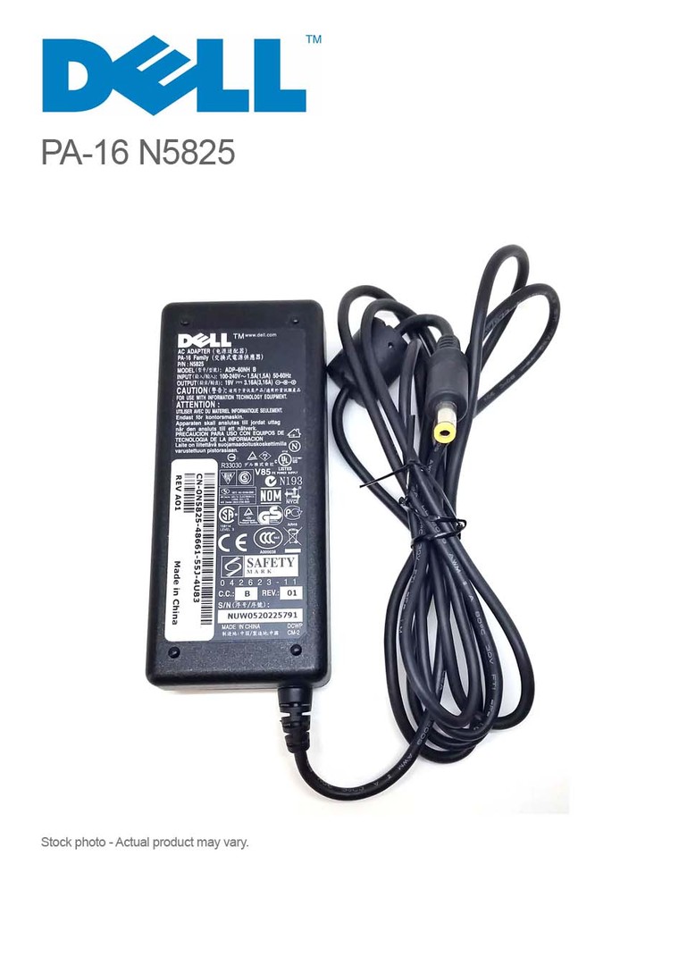 computadoras y laptops - CARGADOR FUENTE PARA LAPTOP DELL, AC, 65W, 19.5V PUNTA FINA 1