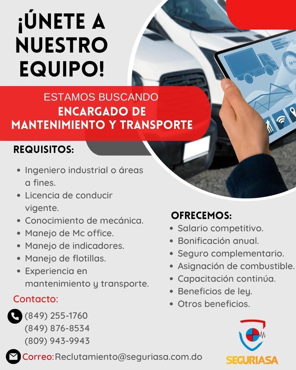 empleos disponibles - Encargado de Mantenimiento y Transporte