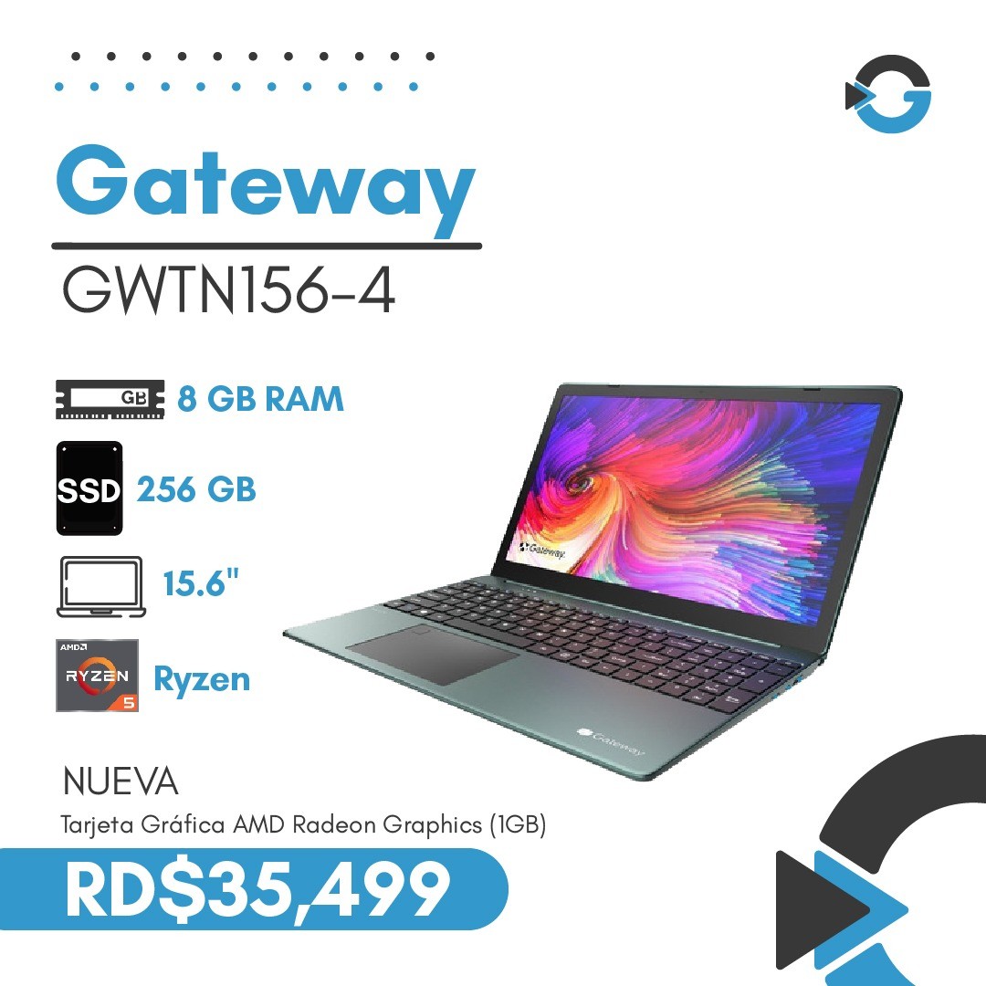 computadoras y laptops - Laptop Gateway GWTN156-4 Rayzen 5 256GB 8GB RAM (Mouse y Mochila) (1GB Grafico)