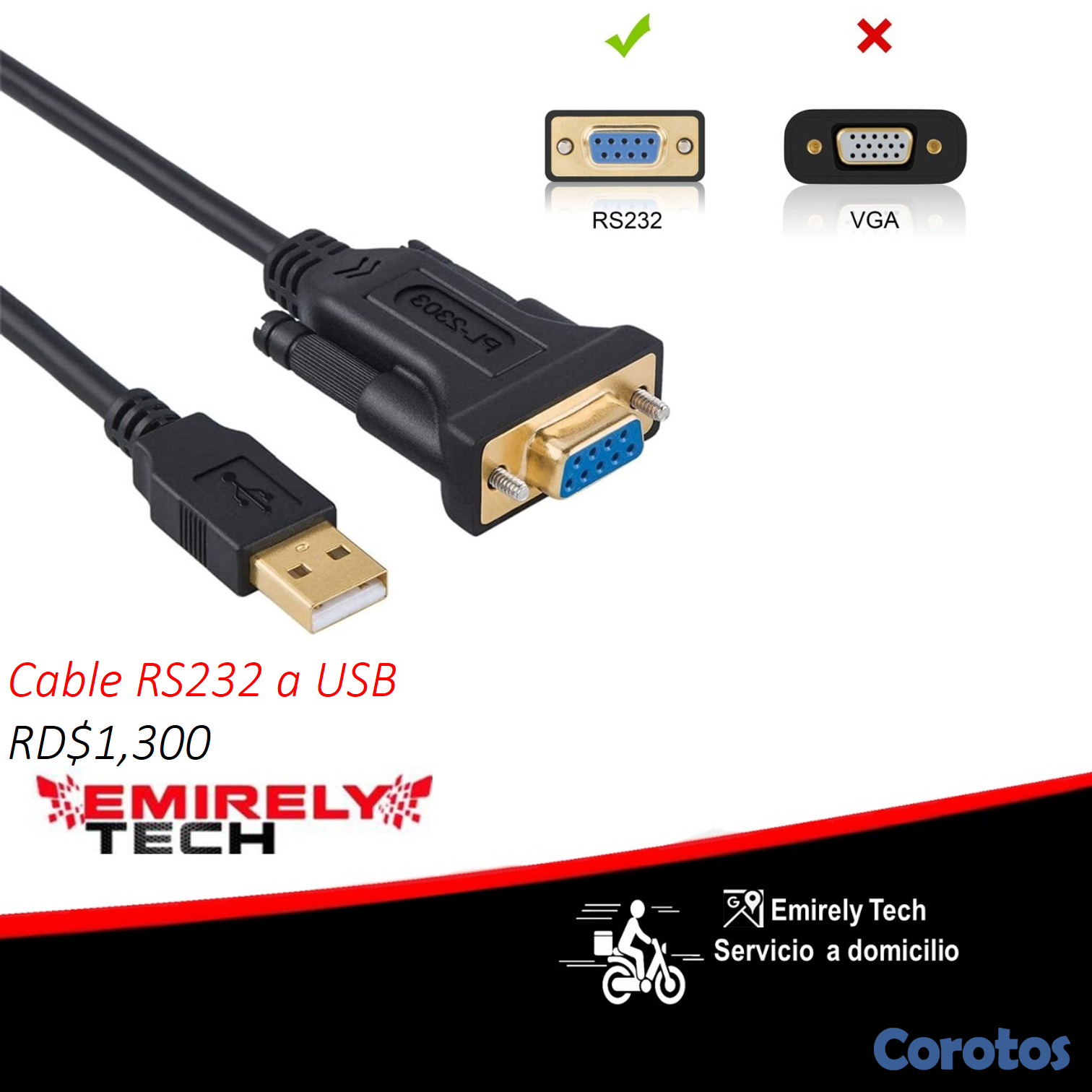 equipos profesionales - Cable serial DB9 de USB 2.0 hembra a USB RS232 1