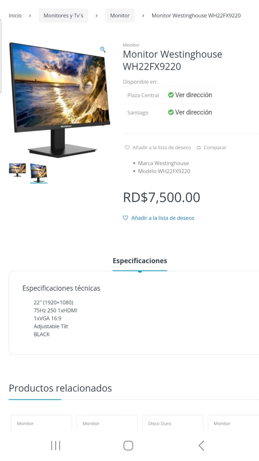 computadoras y laptops - MONITOR WESTINGHOUSE 3