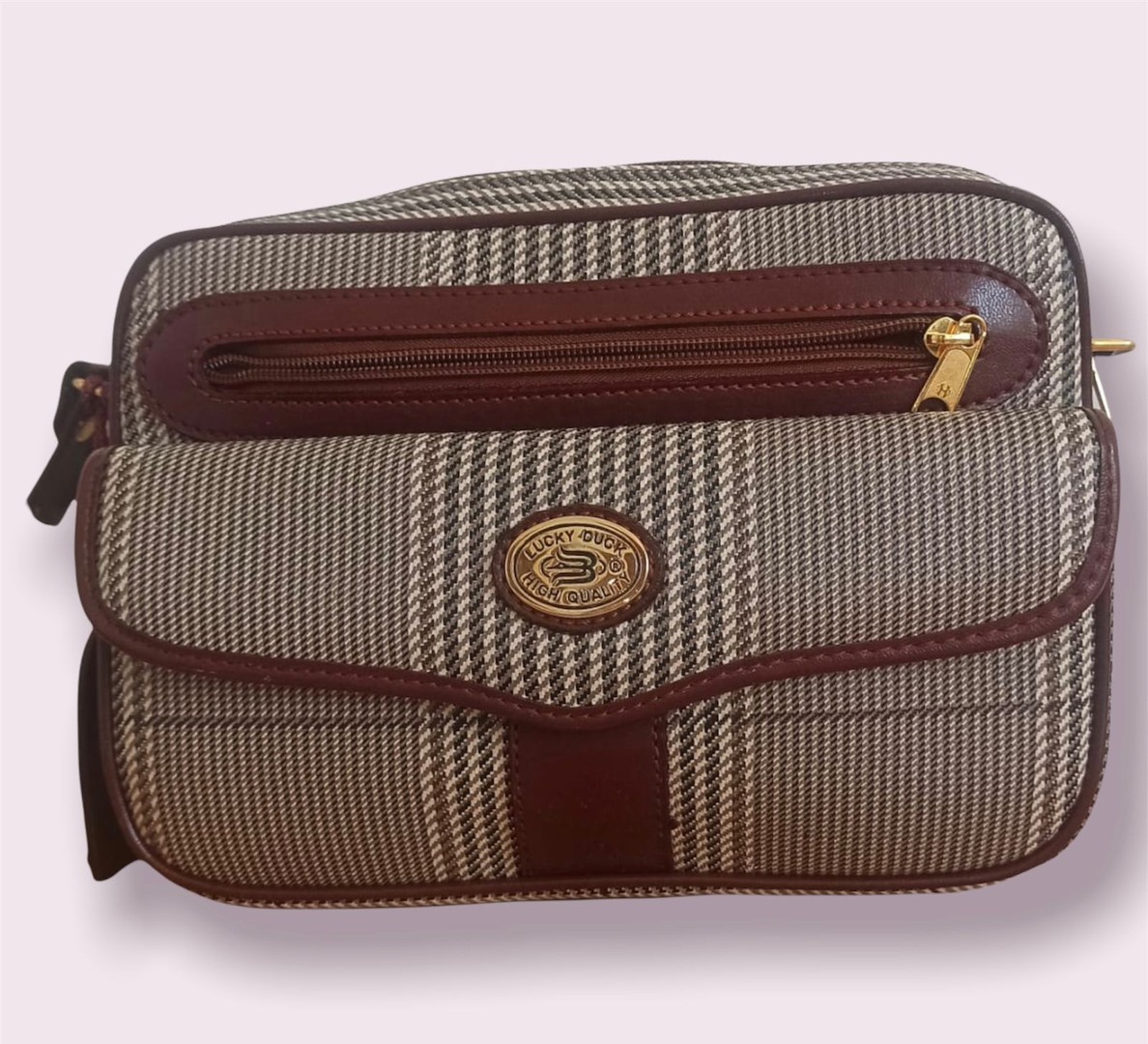 carteras y maletas - Cartera Lucky Duck en leather / cuero. Bolso de hombro - Vintage - Bolso marrón.