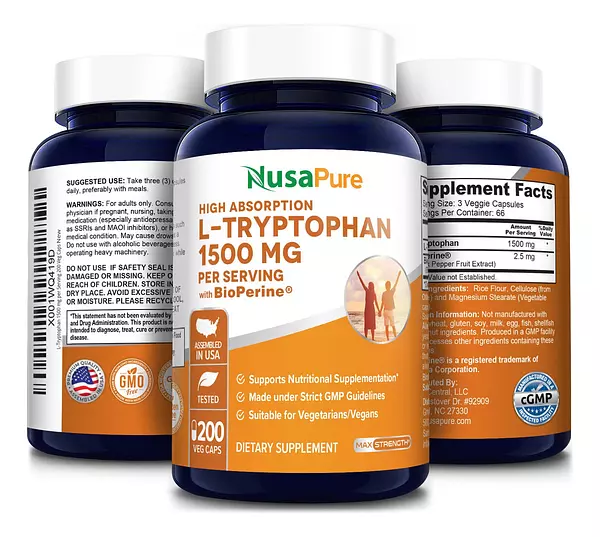 Salud y Equipamiento Médico - L-triptofano 1500mg Con Bioperine 200cap Nusapure 4