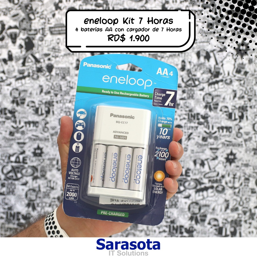 accesorios para electronica - Cargador con baterías recarcables AA Eneloop Panasonic 7hr