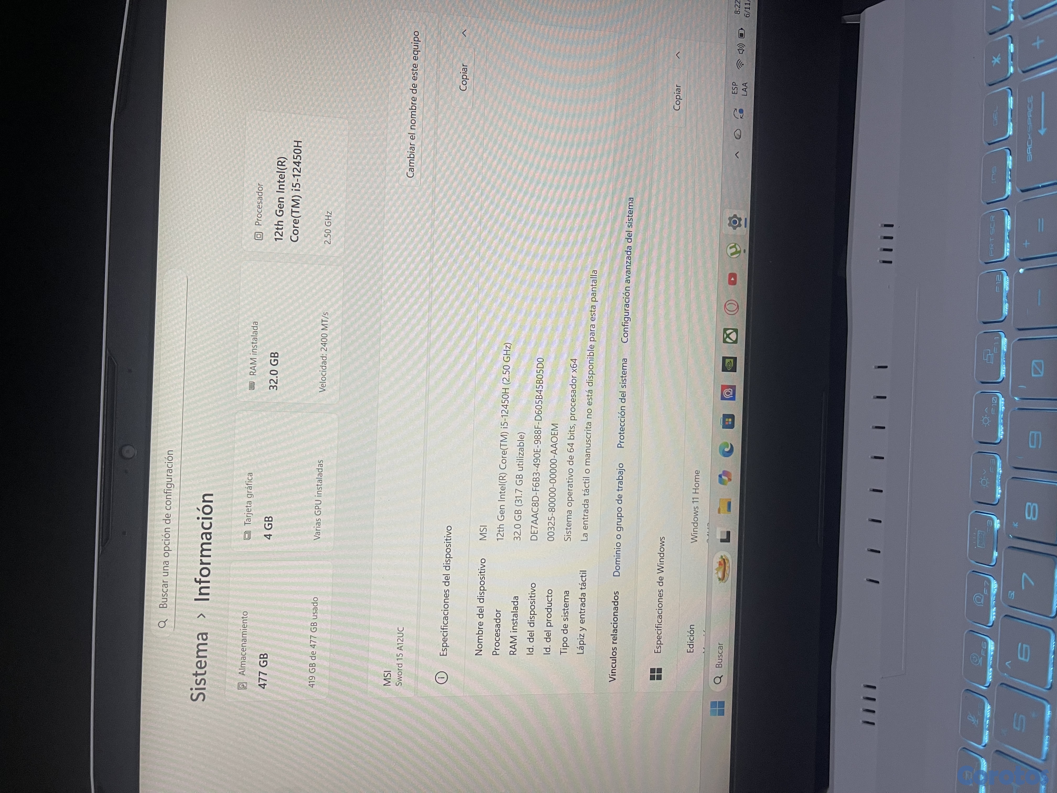 computadoras y laptops - vendo MSI Sword 15 en 41.000 5