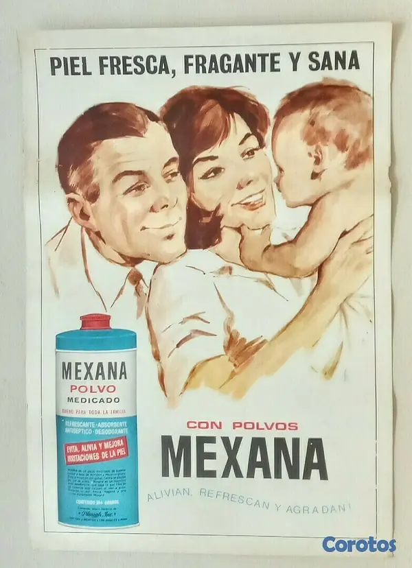 decoración y accesorios - Afiche antiguo original de talco Mexana, lámina poster cuadro 2