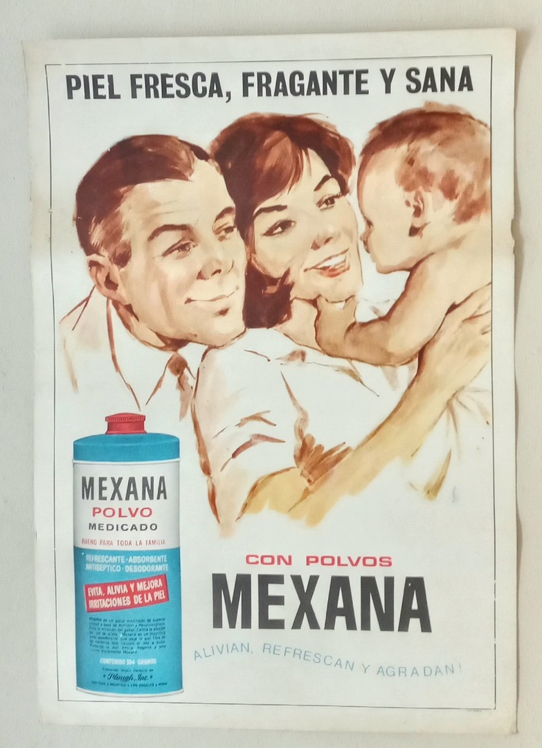 decoración y accesorios - Afiche antiguo original de talco Mexana, lámina poster cuadro 1