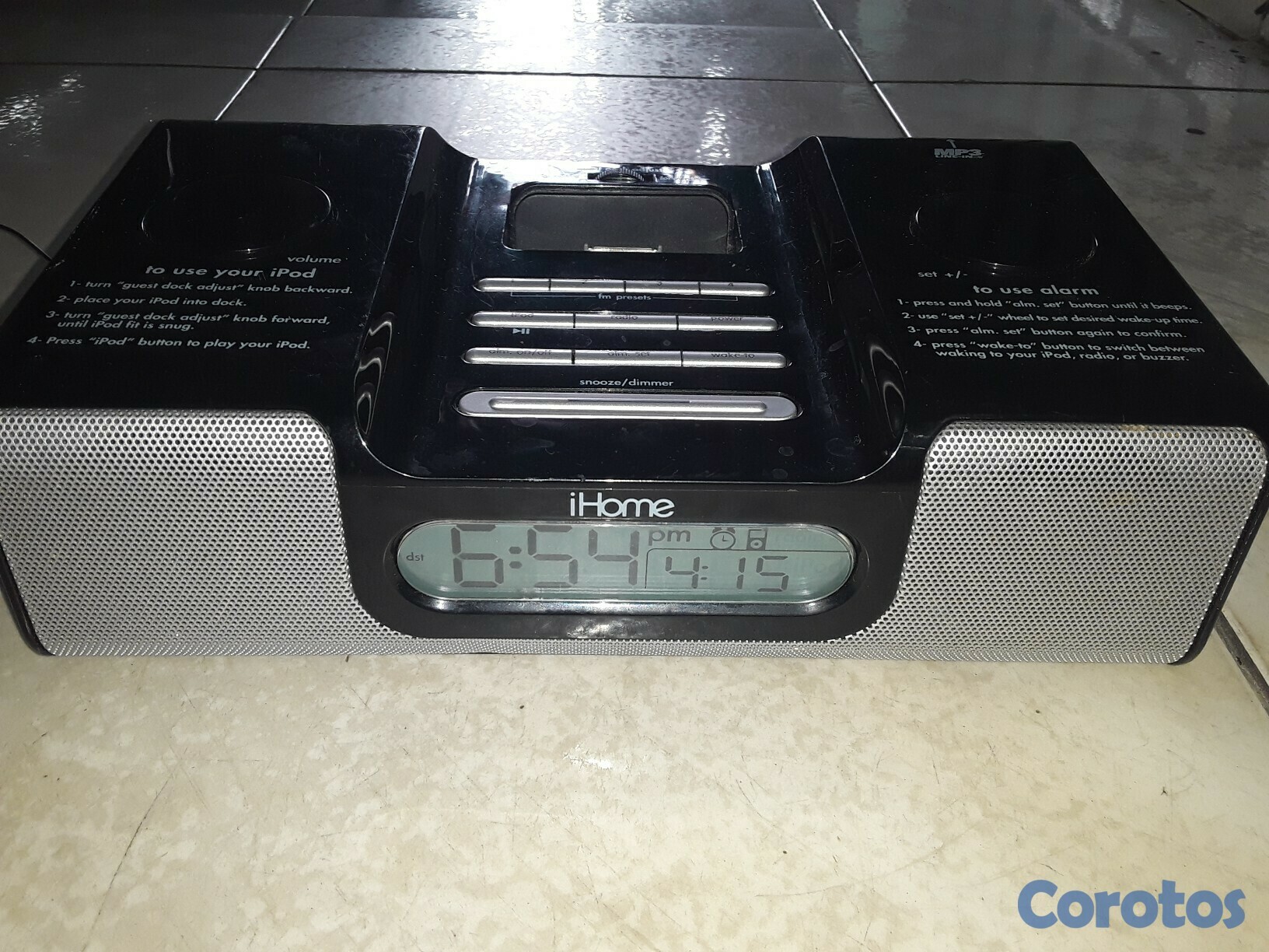 celulares y tabletas - Reloj despertador Ihome negro ipod speaker radio reloj