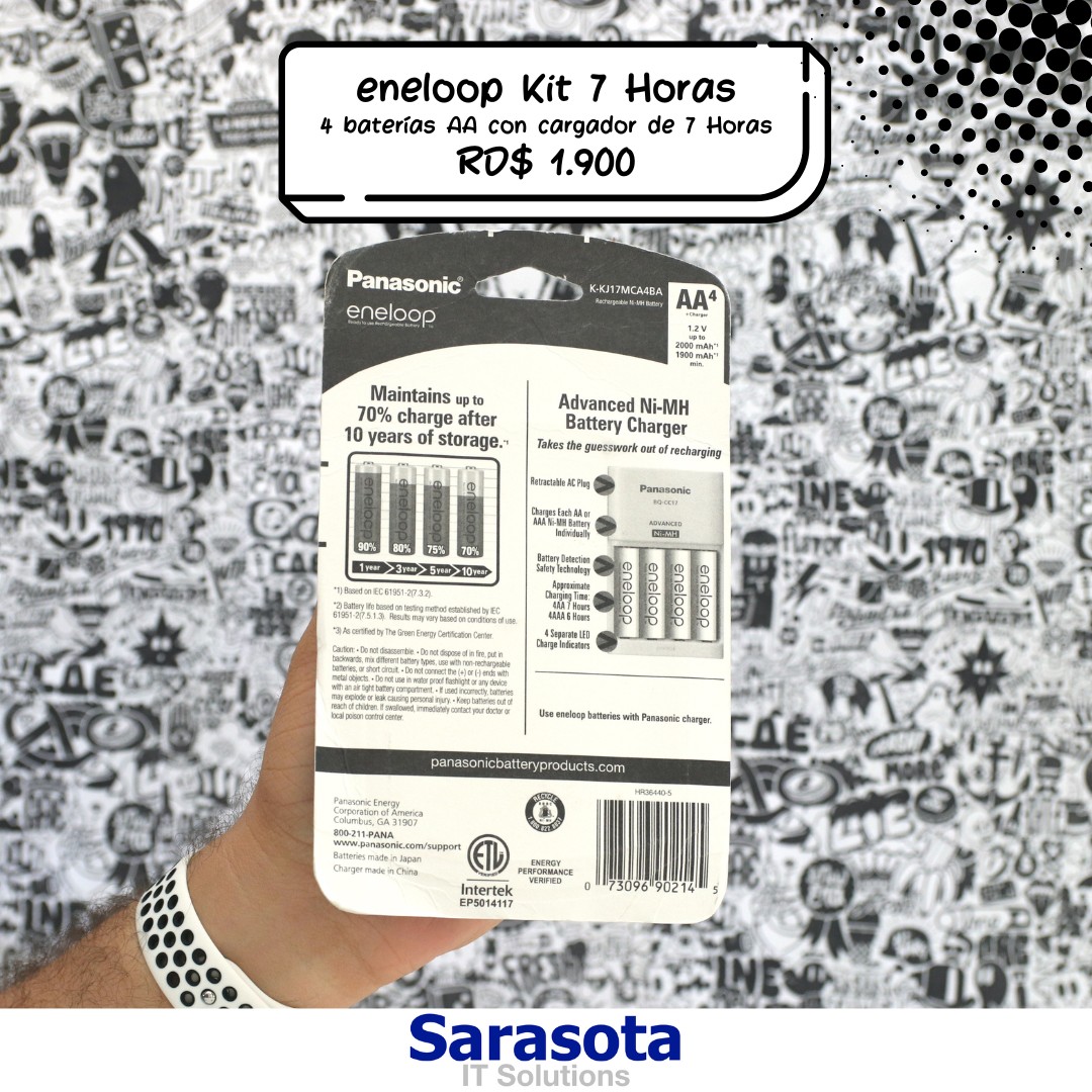 accesorios para electronica - Cargador con baterías recarcables AA Eneloop Panasonic 7hr 1