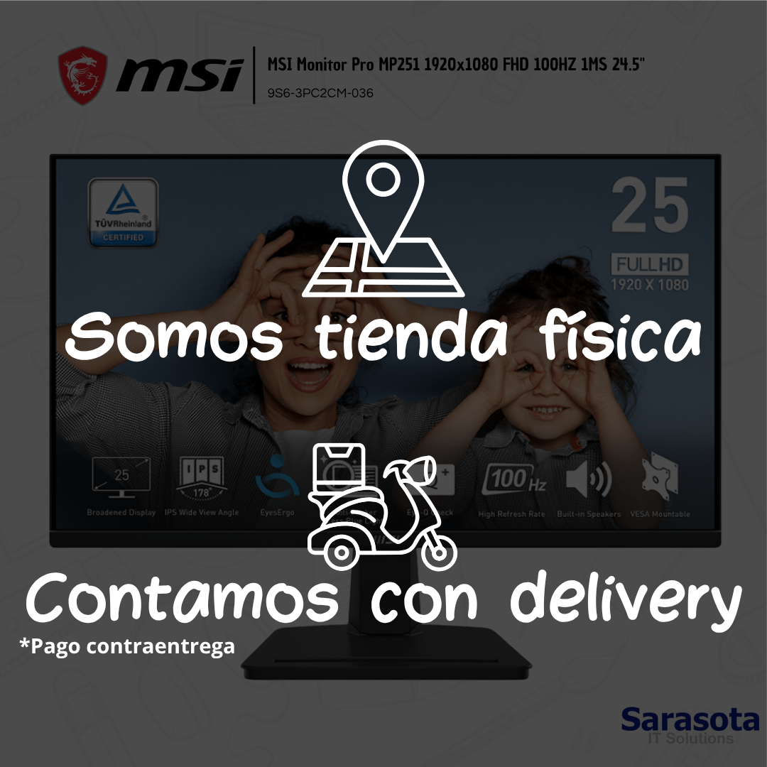 computadoras y laptops - MSI Monitor Pro MP251 1920x1080 FHD 100HZ 1MS 24.5 2