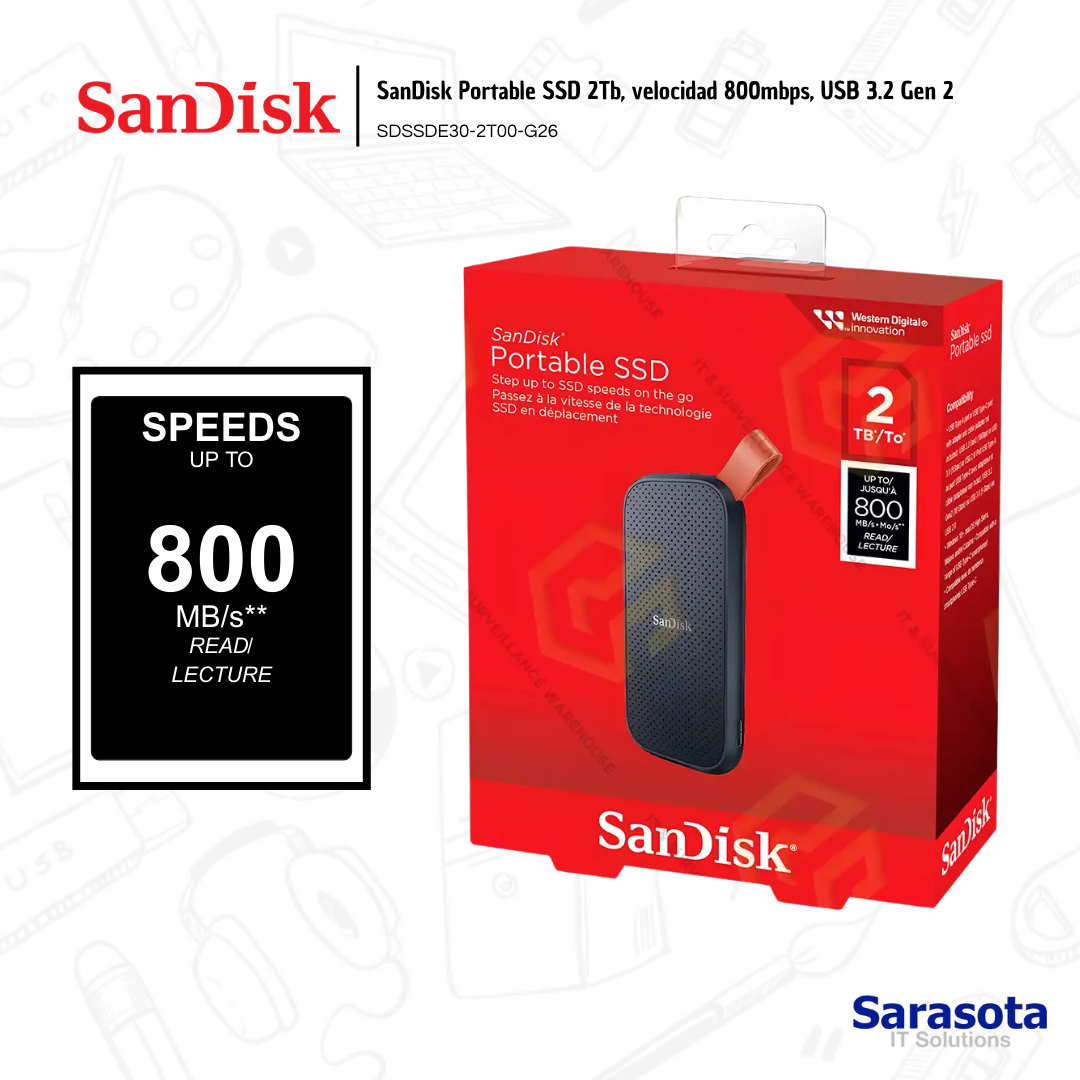 accesorios para electronica - SanDisk Portable SSD 2Tb, 800mbps, USB 3.2 0