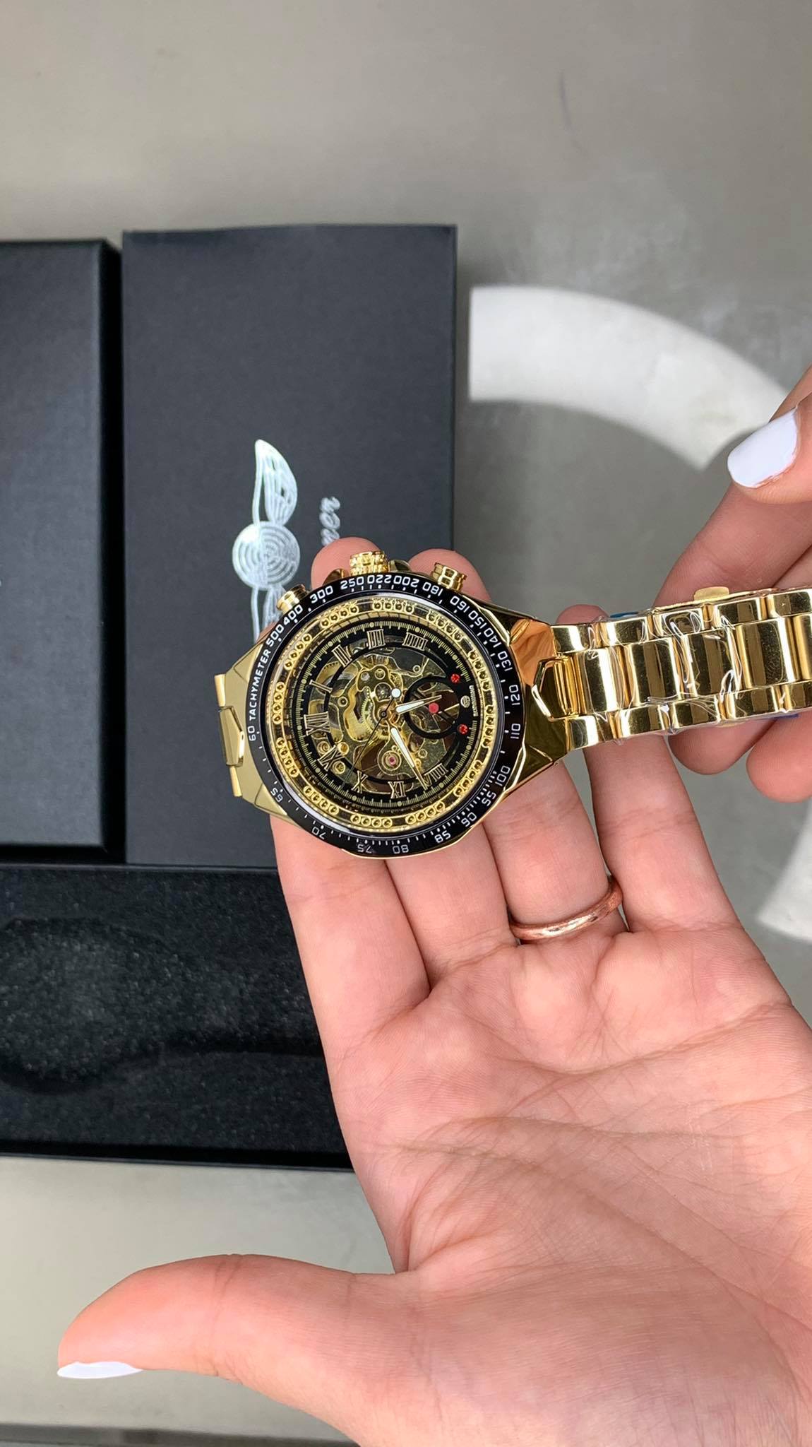 joyas, relojes y accesorios - Lujoso reloj AUTOMÁTICO  dorado WINNER | Maquinaria Visible