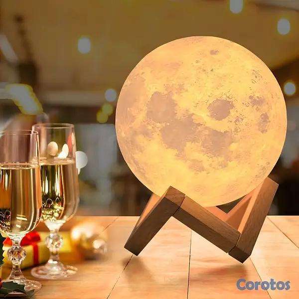 decoración y accesorios - Lámpara 3D Luna LED – Luz Nocturna Multicolor con  2