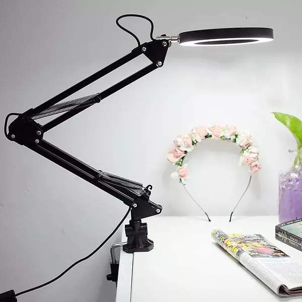 accesorios para electronica - Lámpara de escritorio con base y clip, regulable flexible de bajo consumo 4