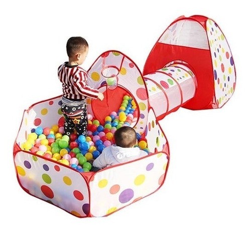 juguetes - Piscina De Pelotas Con Tunel Y Casa 3 En 1 para niños Ideal Regalo CASTILLO CASA 2