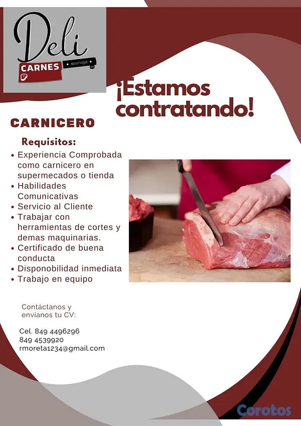 empleos disponibles - Carnicero con Experiencia
